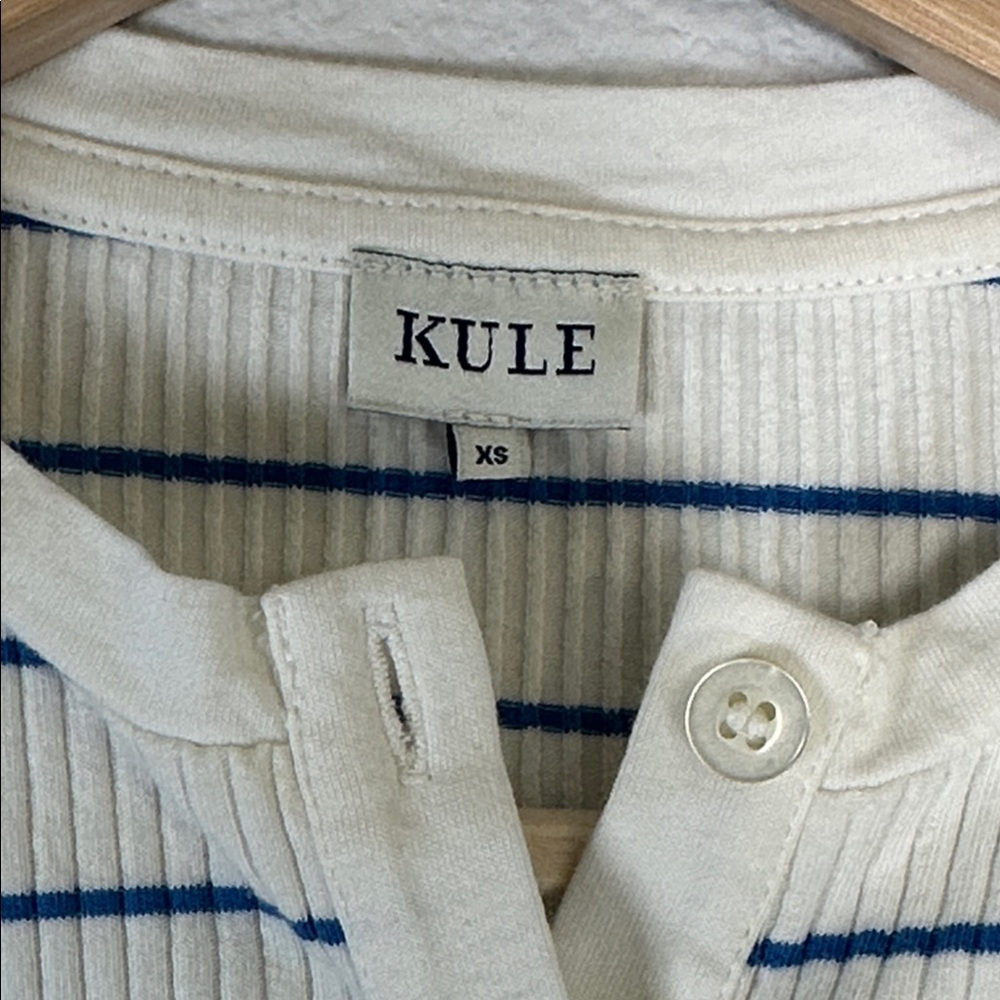 Kule Berri Dress Cream Blue Ribbed Striped Mini Womens XS Stretchy - Picture 6 of 10